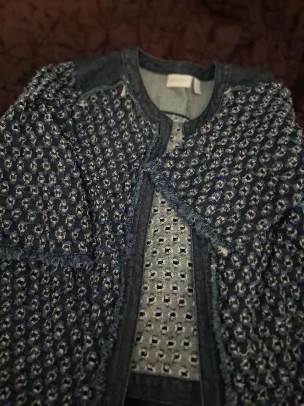 Chico's Textured Navy BouclƩ Open-Front Jacket